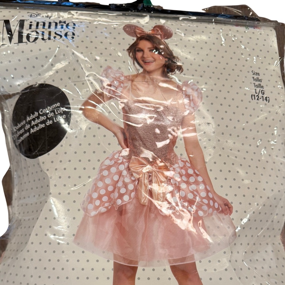 Disney Minnie Mouse Deluxe Adult Costume Rose Gold Sequins Polka Dot Large 12-14